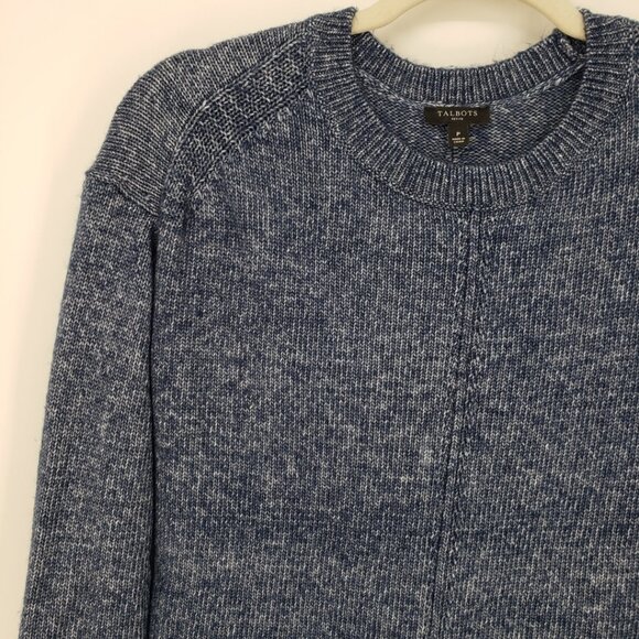 Talbots Marled Crew Neck Sweater XSP Cotton Blend Pullover Navy Blue - Picture 4 of 9